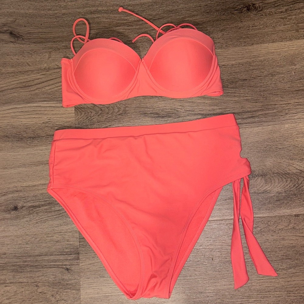 Juicy Couture Living Coral Bandeau Bikini Top & Cutout High- Waist Bottoms - Picture 5 of 8
